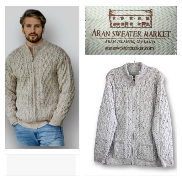 Aran Crafts Other - Aran Sweater Market Merino Wool Fisherman Full Zip Cardigan Jacket Sweater Sz L